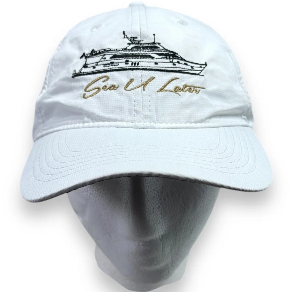 Adams Sea U Later White Strapback Baseball Cap Hat Boat Yacht Adjustable